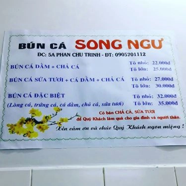 Thực đơn- Quán Ăn Bún Cá Lá Song Ngư