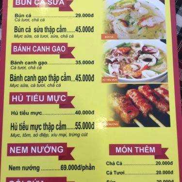 Thực đơn- Quán Ăn Quán Yến - Bún Cá Sứa Nha Trang - Nguyễn Cảnh Chân