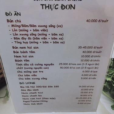 Thực đơn- Quán Ăn Bún Chả Bình Chung - Bạch Mai
