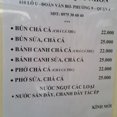 Thực đơn- Quán Ăn Bún Chả Cá Quy Nhơn