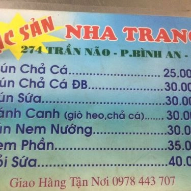 Thực đơn- Quán Ăn Bún Chả Cá - Trần Não