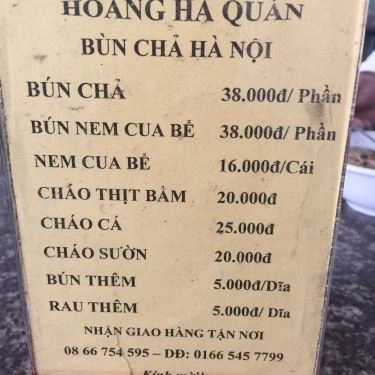 Thực đơn- Quán Ăn Bún Chả Hà Nội - Ngô Tất Tố