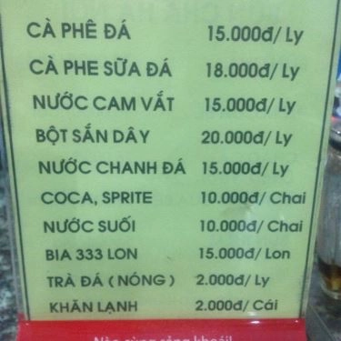 Thực đơn- Quán Ăn Bún Chả Hà Nội - Ngô Tất Tố