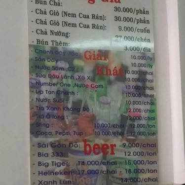 Thực đơn- Quán Ăn Bún Chả Hà Nội Hoa Anh