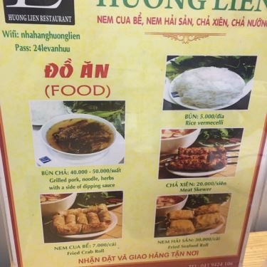 Thực đơn- Quán Ăn Bún Chả Hương Liên - Láng Hạ