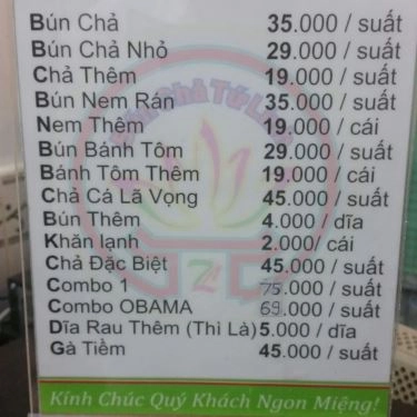 Thực đơn- Quán Ăn Bún Chả Tứ Linh