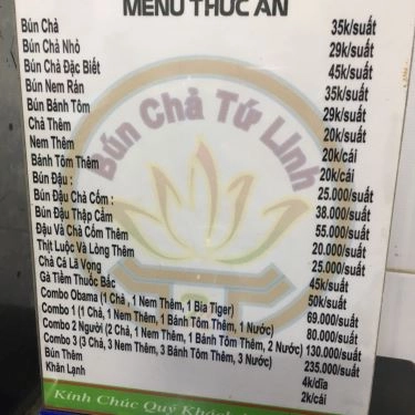 Thực đơn- Quán Ăn Bún Chả Tứ Linh