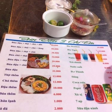 Thực đơn- Quán Ăn Bún Đậu 3 Chị Em - Nguyễn Hồng Đào