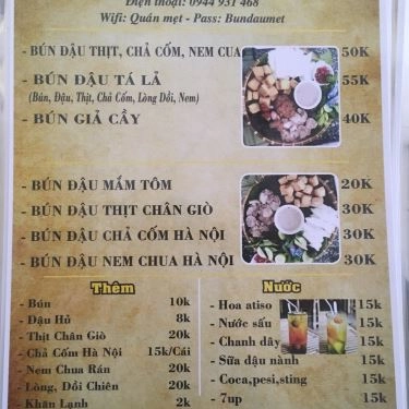 Thực đơn- Quán Ăn Bún Đậu 426 - Cây Trâm