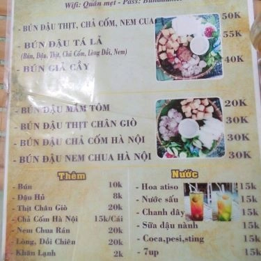 Thực đơn- Quán Ăn Bún Đậu 426 - Cây Trâm