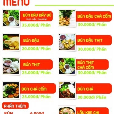 Thực đơn- Quán Ăn Bún Đậu Cô Thanh - Becamex Tower