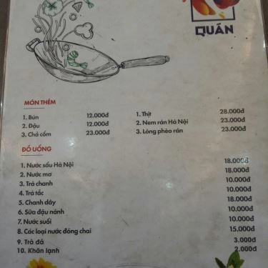 Thực đơn- Quán Ăn Bún Đậu Đông Kinh