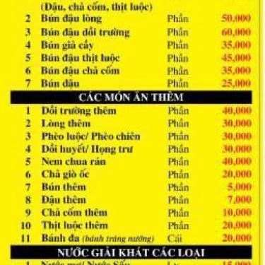Thực đơn- Quán Ăn Bún Đậu Hà Nội Phố - Lê Văn Sỹ