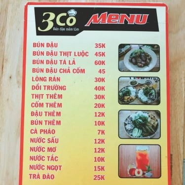 Thực đơn- Quán Ăn 3 Cô - Bún Đậu Mắm Tôm - Hòa Bình