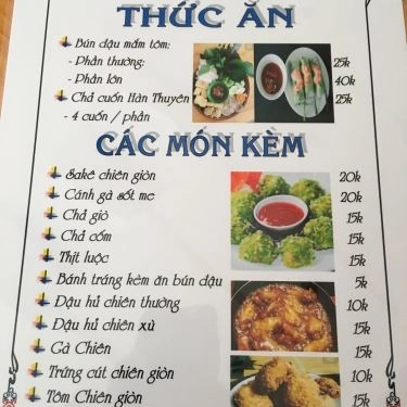 Thực đơn- Quán Ăn Bún Đậu Mắm Tôm 30 Hàn Thuyên