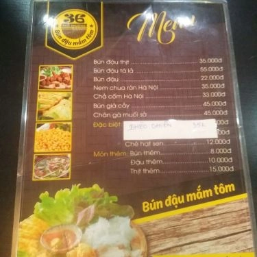 Thực đơn- Quán Ăn Bún Đậu Mắm Tôm 36 Phố Phường