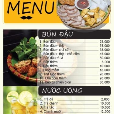 Thực đơn- Quán Ăn Mẹt Tre - Bún Đậu Mắm Tôm - Hoàng Diệu