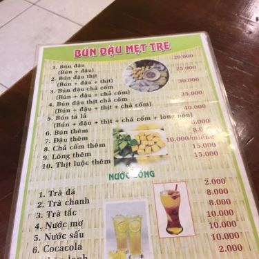 Thực đơn- Quán Ăn Bún Đậu Mắm Tôm Mẹt Tre - Phú Châu