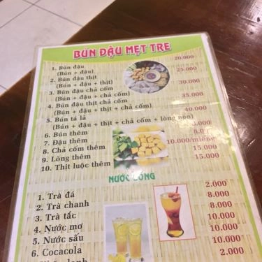 Thực đơn- Quán Ăn Bún Đậu Mắm Tôm Mẹt Tre - Phú Châu