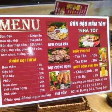 Thực đơn- Quán Ăn Bún Đậu Mắm Tôm Nhà Tôi - Trung Sơn