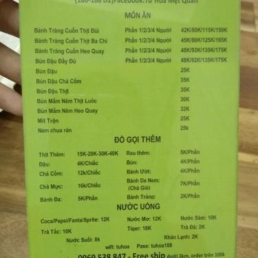 Thực đơn- Quán Ăn Bún Đậu Mẹt Hà Thành - Đường D2