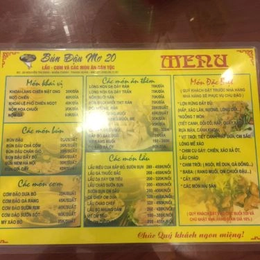 Thực đơn- Quán Ăn Bún Đậu Mơ - Nguyễn Thị Định