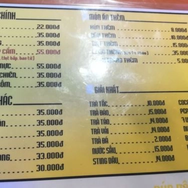 Thực đơn- Quán Ăn Bún Đậu Mỵ - Hậu Giang