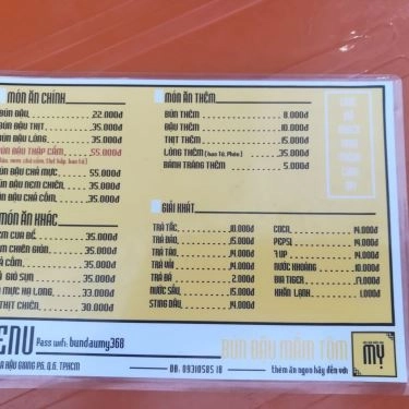 Thực đơn- Quán Ăn Bún Đậu Mỵ - Hậu Giang