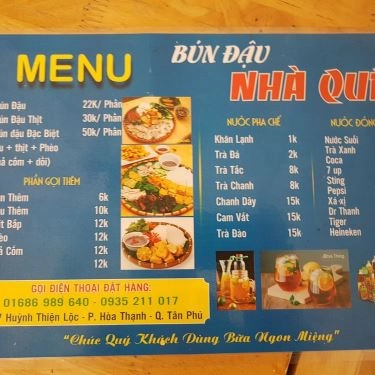 Thực đơn- Quán Ăn Bún Đậu Nhà Quê