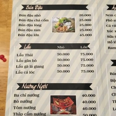 Thực đơn- Quán Ăn Bún Đậu Tí Xíu