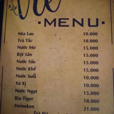 Thực đơn- Quán Ăn Bún Đậu Tre - Đồng Đen