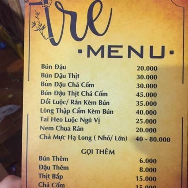 Thực đơn- Quán Ăn Bún Đậu Tre - Đồng Đen
