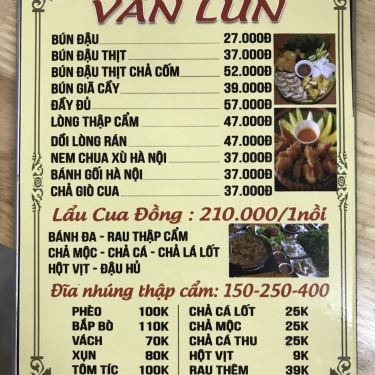 Thực đơn- Quán Ăn Bún Đậu Vân Lùn