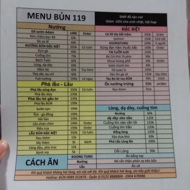 Thực đơn- Quán Ăn Bủn Koong Tung - Phá Lấu, Lẩu & Nướng