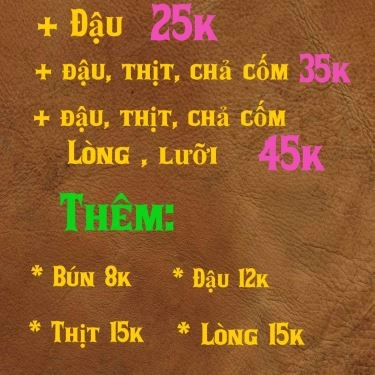 Thực đơn- Quán Ăn Bún Lá