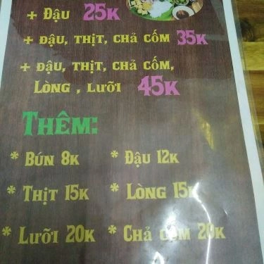 Thực đơn- Quán Ăn Bún Lá