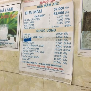 Thực đơn- Quán Ăn Bún Mắm ABC