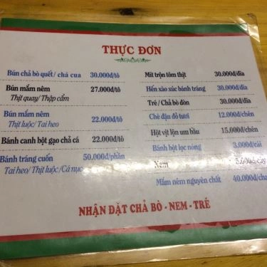 Thực đơn- Quán Ăn Bún Mắm Nêm Đà Nẵng 168