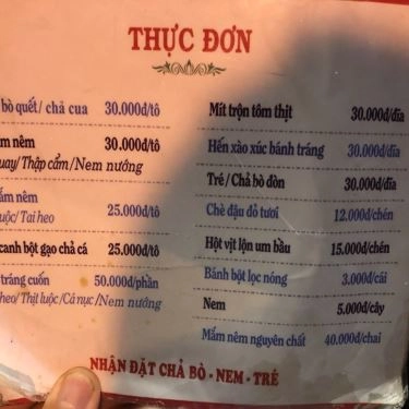 Thực đơn- Quán Ăn Bún Mắm Nêm Đà Nẵng 168