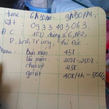 Thực đơn- Quán Ăn Quán Trang - Bún Mắm & Cơm Trưa Văn Phòng