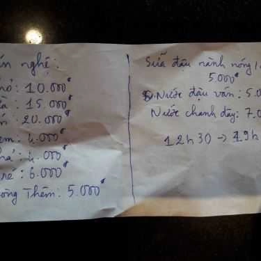 Thực đơn- Quán Ăn Bún Nghệ - Trần Quang Khải