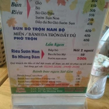 Thực đơn- Quán Ăn Bún Ngon, Lẩu Bò Nhúng Dấm - Đặng Văn Ngữ