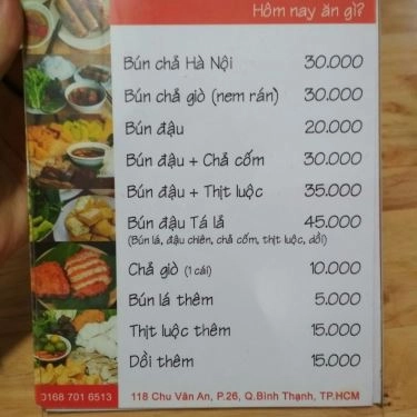Thực đơn- Quán Ăn Bún Nhà Chẹt - Bún Chả & Bún Đậu Hà Nội