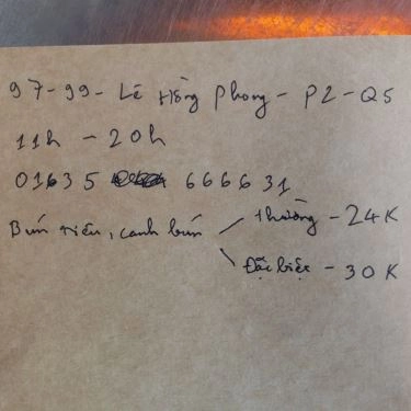 Thực đơn- Quán Ăn Bún Riêu Cua Ốc & Canh Bún - Lê Hồng Phong