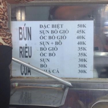 Thực đơn- Quán Ăn Bún Riêu - Quang Trung