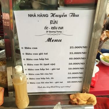 Thực đơn- Quán Ăn Bún Riêu - Quang Trung