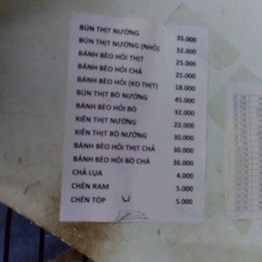 Thực đơn- Quán Ăn Bún Thịt Nướng - Hoàng Văn Thụ