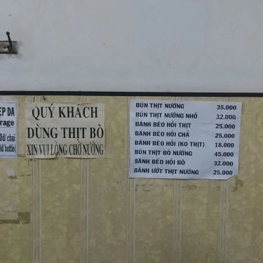 Thực đơn- Quán Ăn Bún Thịt Nướng - Hoàng Văn Thụ