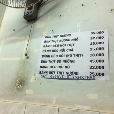 Thực đơn- Quán Ăn Bún Thịt Nướng - Hoàng Văn Thụ