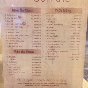 Thực đơn- Quán Ăn Bún Thố